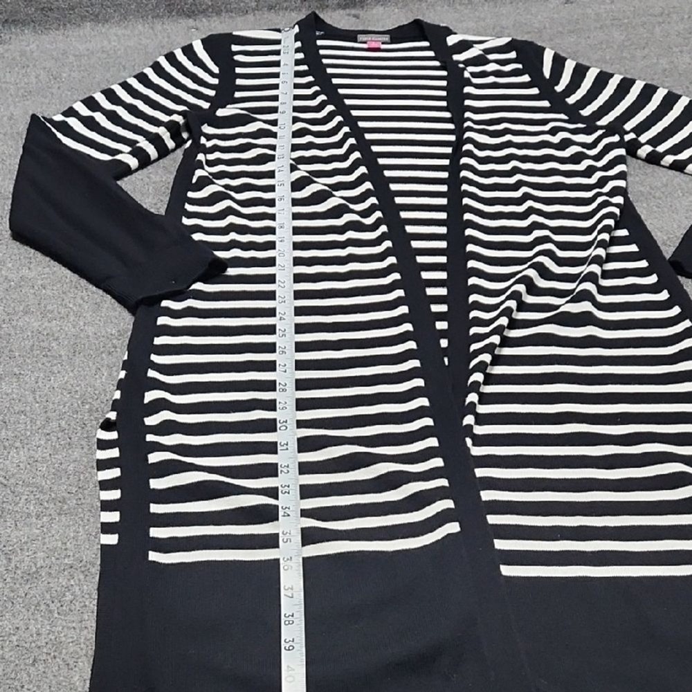 Vince Camuto Striped Long Open‎ Front Cardigan Sweater Black White Size L - Picture 3 of 8